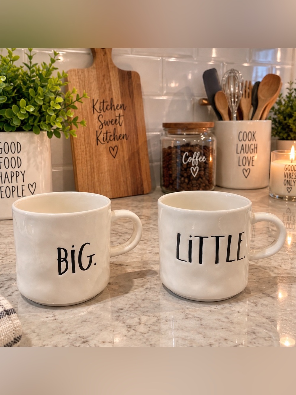Rae Dunn Little Big Coffee Mug Set Of 2 White Artisan Farmhouse Stoneware
